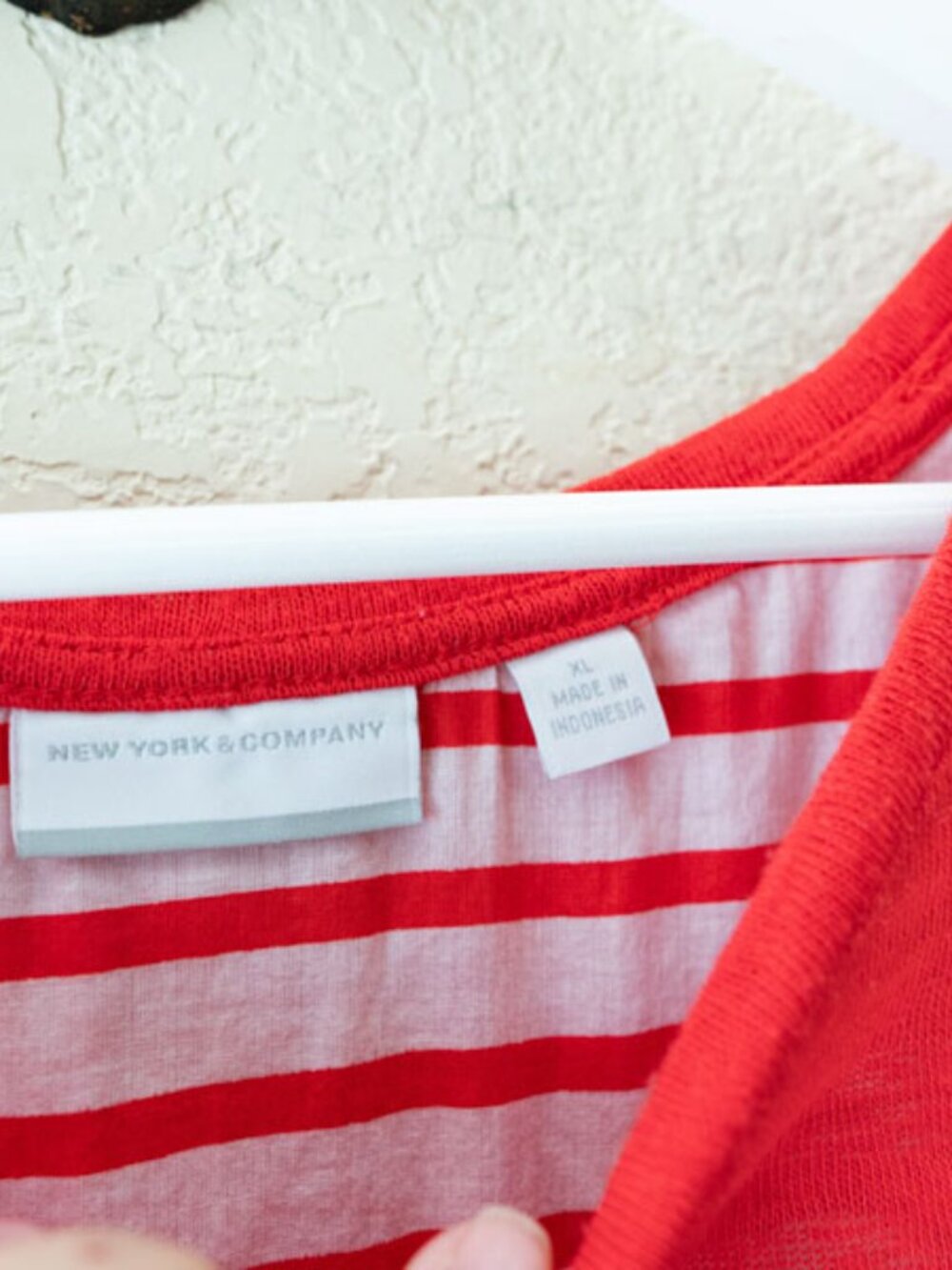 New York & Company Red Stripe Back Top Short Sleeve Hi Low Casual XL - Picture 2 of 13